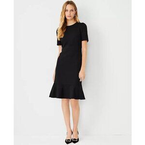 Leslie Fay Puff Sleeve Flounce Sheath Short Sleeve Midi Dress Black Women 12
